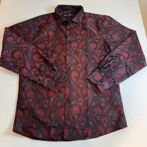 NWT Mens M long sleeve formal dress shirt button up red and black